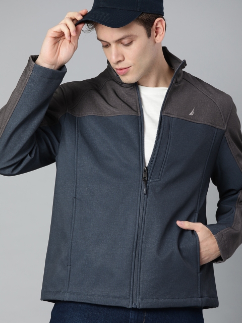 

Nautica Men Navy Blue & Charcoal Grey Colourblocked Water Resistant Padded Jacket