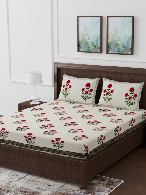 

Gulaab Jaipur White & Pink Floral Printed 350 TC Cotton 1 Double King Bedsheet With 2 Pillow Covers