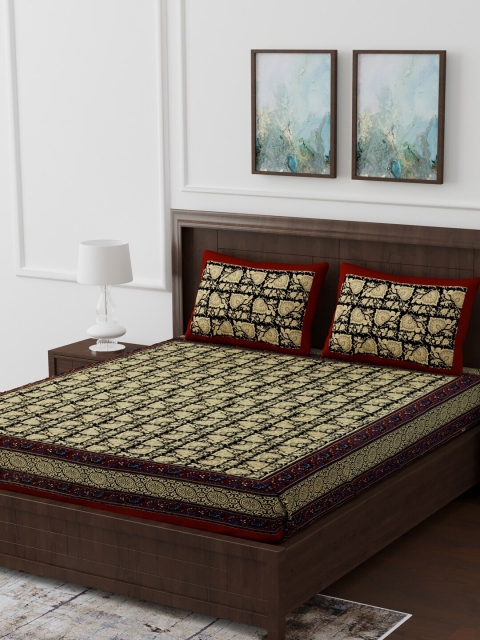 

Gulaab Jaipur Black Kalamkari work 210TC Cotton Bedsheet with 2 Pillow Covers