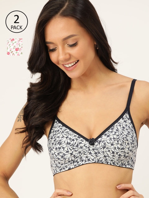 

DressBerry Pack of 2 Printed Non-Wired Non Padded Everyday Bras CNS-11883022, White