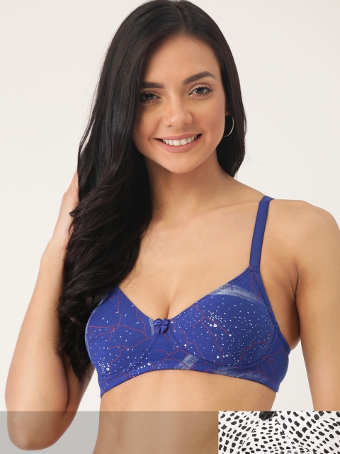 

DressBerry Pack of 2 Printed Non-Wired Non Padded Everyday Bras DB-ENC-11882996-C, Blue