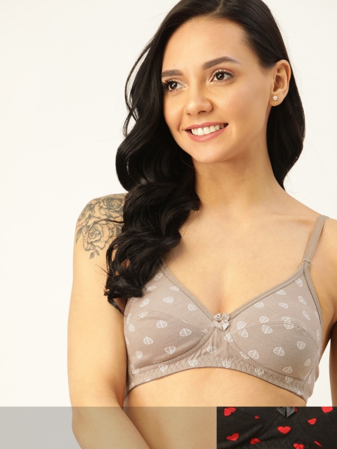 

DressBerry Pack of 2 Printed Non-Wired Non Padded Everyday Bra DB-CNS-11883178-A, Grey