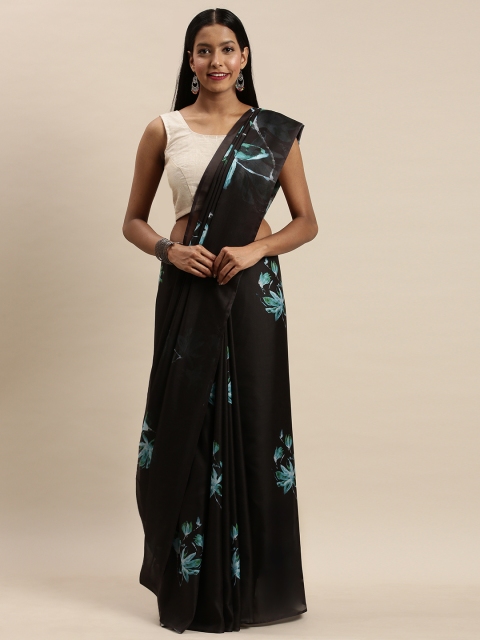 

VASTRANAND Black & Blue Pure Silk Floral Printed Saree