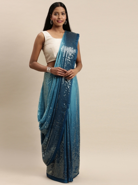

VASTRANAND Blue & Navy Blue Poly Silk Embellished Saree