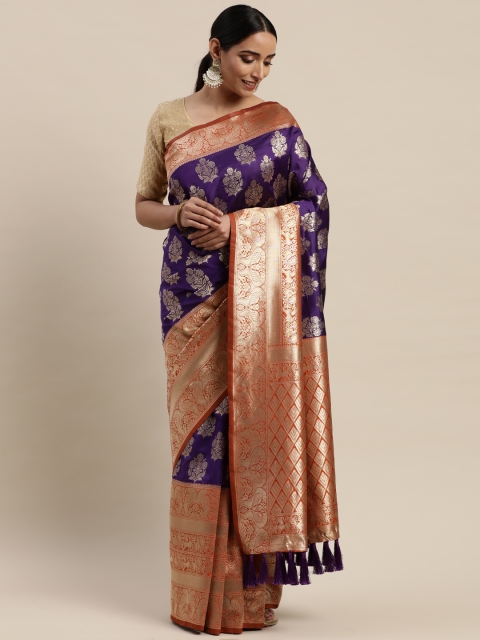 

VASTRANAND Purple & Golden Silk Blend Woven Design Kanjeevaram Saree