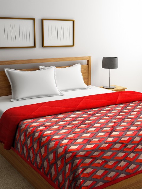 

KLOTTHE Red & Peach-Coloured Geometric Heavy Winter 800 GSM Double Bed Quilt