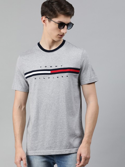 

Tommy Hilfiger Men Grey Melange Printed Round Neck T-shirt