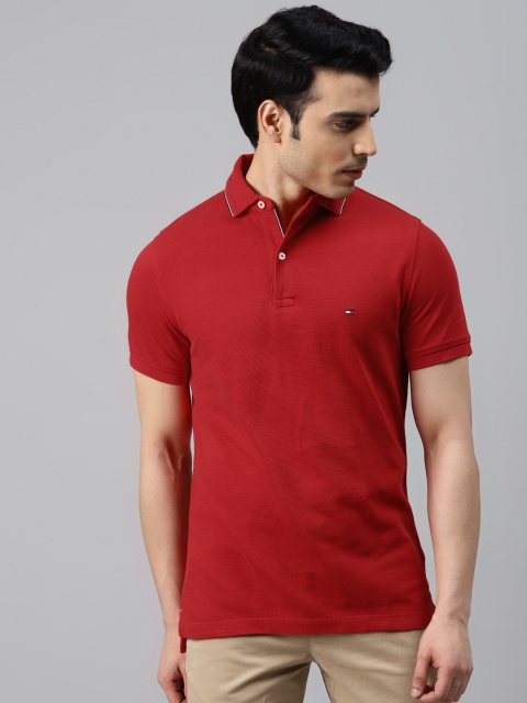 

Tommy Hilfiger Men Red Solid Polo Collar Slim Fit T-shirt