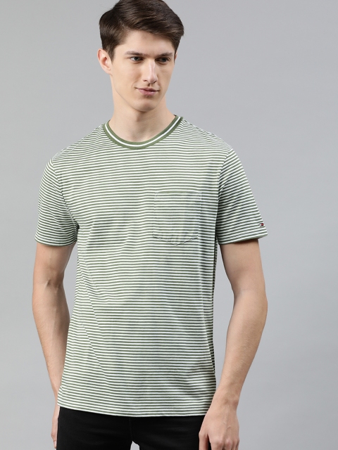 

Tommy Hilfiger Men Green Striped Round Neck T-shirt