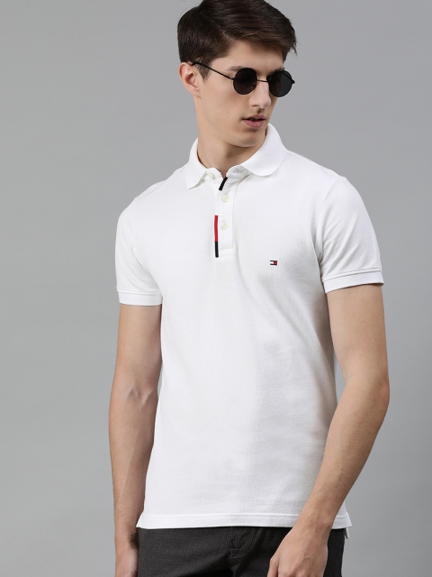 

Tommy Hilfiger Men White Slim Fit Solid Polo Collar T-shirt