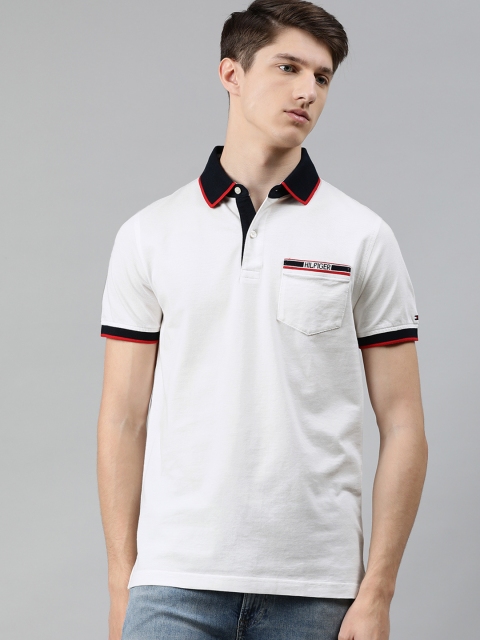 

Tommy Hilfiger Men White Slim Fit Solid Polo Collar T-shirt