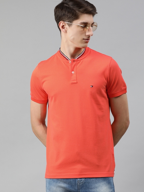 

Tommy Hilfiger Men Orange Slim Fit Solid Henley Neck T-shirt