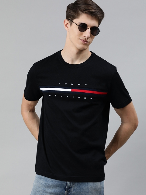 

Tommy Hilfiger Men Black & White Striped Round Neck T-shirt