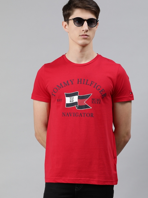 

Tommy Hilfiger Men Red Printed Round Neck T-shirt