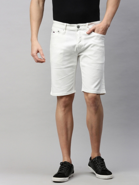 

Tommy Hilfiger Men White Solid Slim Fit Denim Shorts