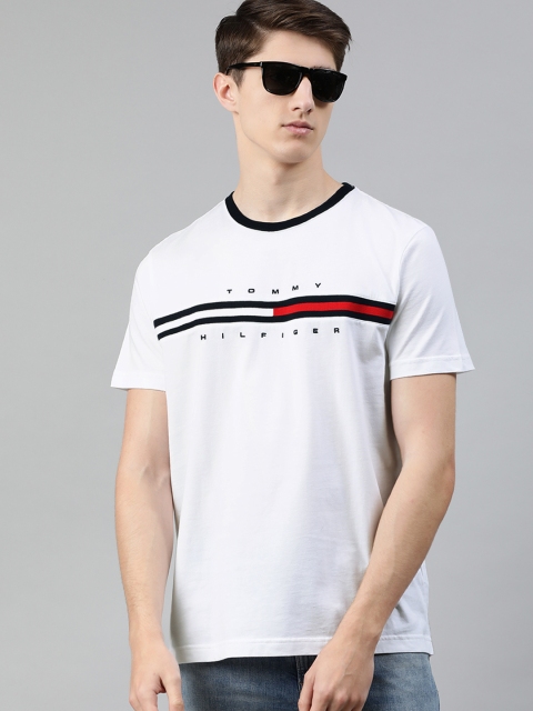 

Tommy Hilfiger Men White & Black Striped Round Neck T-shirt