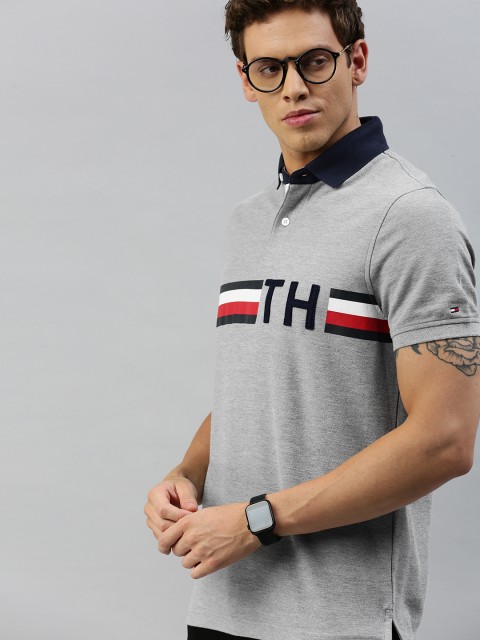 

Tommy Hilfiger Men Grey Printed Polo Collar T-shirt