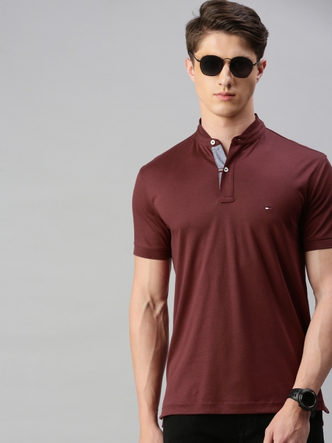 

Tommy Hilfiger Men Maroon Solid Polo Collar T-shirt
