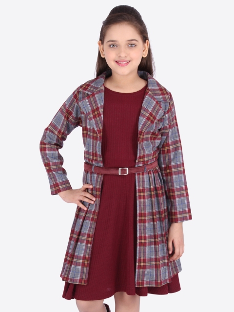 

CUTECUMBER Girls Maroon Self Design Fit and Flare Dress