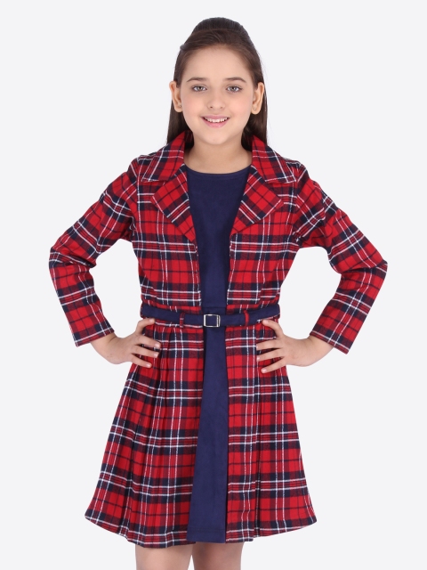 

CUTECUMBER Girls Navy Blue Solid A-Line Dress with Shrug