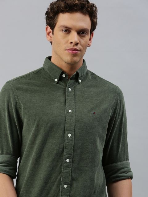

Tommy Hilfiger Men Olive Green Regular Fit Solid Casual CORDUROY Shirt