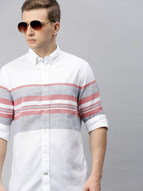 

Tommy Hilfiger Men White & Red Slim Fit Striped Casual Shirt