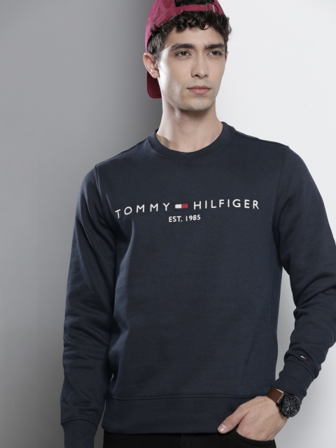 

Tommy Hilfiger Men Navy Blue Logo Embroidered Pullover Sweatshirt