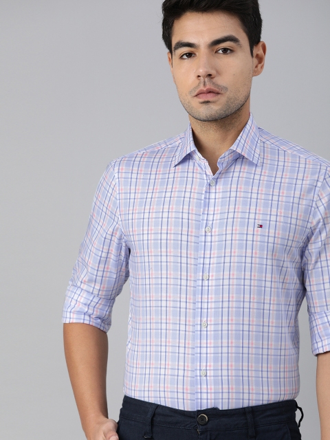 

Tommy Hilfiger Men Blue & Pink Tailored Fit Checked CLASSIC Semiformal Shirt