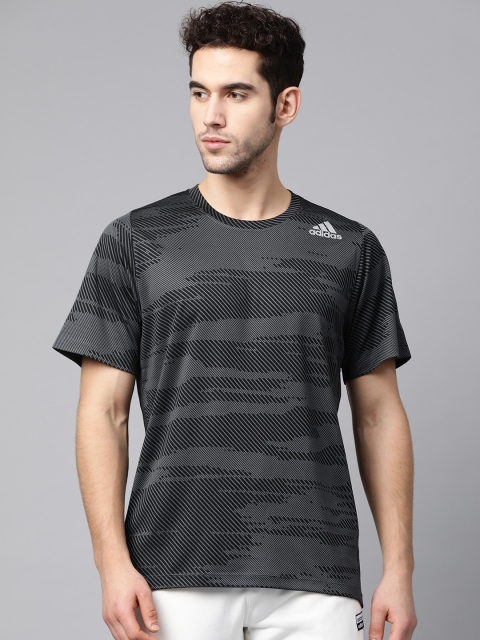 

ADIDAS Men Charcoal Grey & Black Geometric Printed WINTRD Training T-shirt