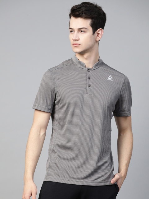 

Reebok Men Grey Training Workout Mod Striped Polo Collar T-shirt