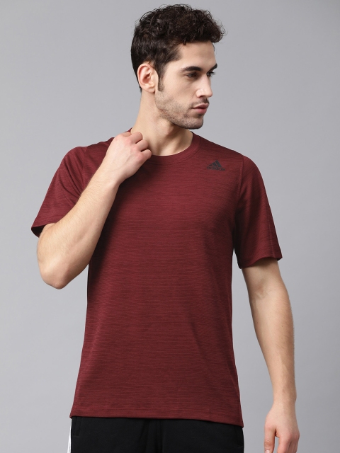 

ADIDAS Men Maroon Self-Striped Training Freelift Tech Heathered T-shirt