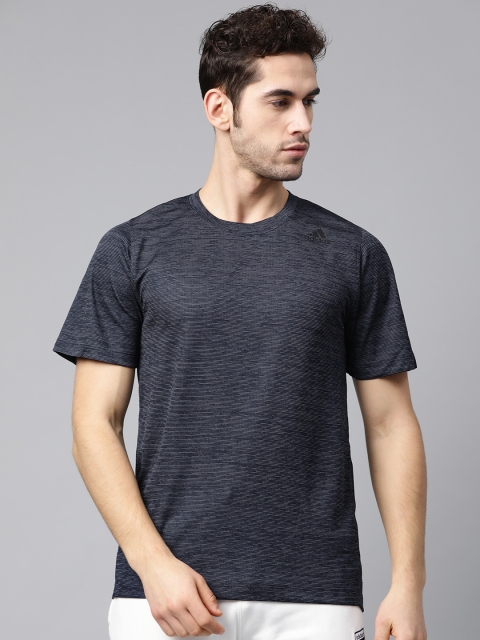 

ADIDAS Men Navy Blue Self Striped Freelift Tech Heathered Training T-shirt