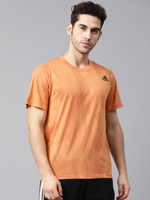 

ADIDAS Men Orange Printed Freelift Camo Burnout T-Shirt