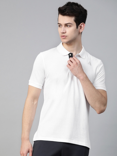 

Reebok Men White Solid Foundation Cot Polo Collar T-shirt