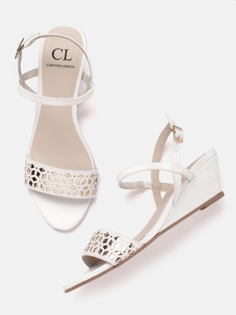 

Carlton London Women White & Gold-Toned Laser Cut Wedges