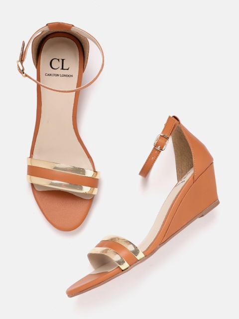 

Carlton London Women Tan Brown & Gold-Toned Striped Wedges