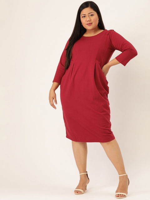 

Revolution Plus Size Women Maroon Solid Sheath Dress