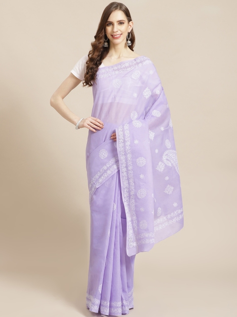 

ADA Lavender & White Sustainable Pure Cotton Chikankari Hand Embroidered Saree