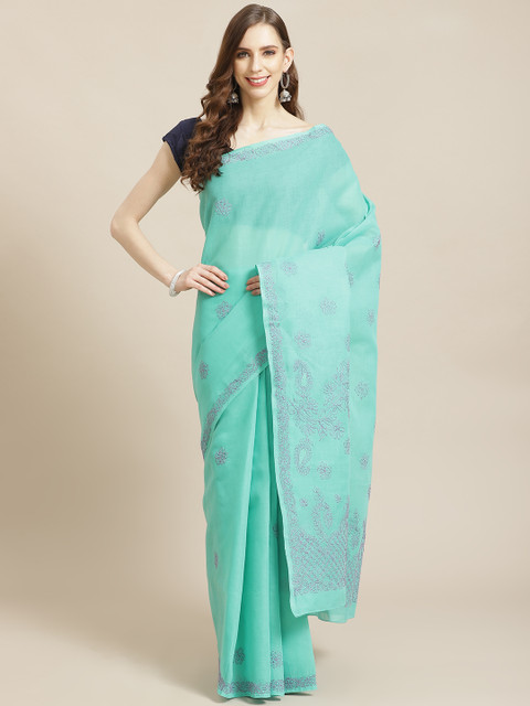 

ADA Green & Purple Pure Cotton Chikankari Hand Embroidered Sustainable Saree