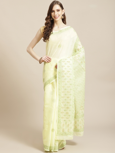 

ADA Yellow Chikankari Embroidered Pure Cotton Sustainable Saree