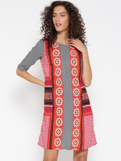 

109F Red & Black Printed A-Line Dress