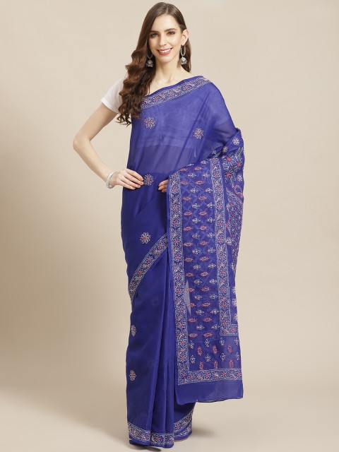 

ADA Blue Chikankari Embroidered Pure Cotton Saree