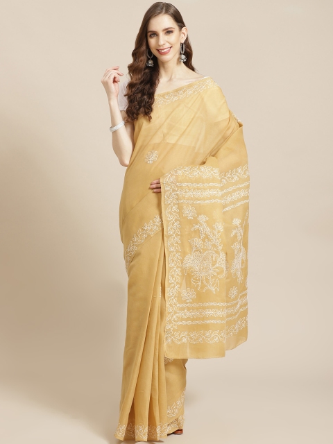 

ADA Beige & Off-White Pure Cotton Chikankari Hand Embroidered Sustainable Saree