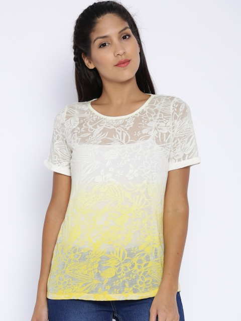 

109F Off-White & Yellow Sheer Ombre-Dyed Top