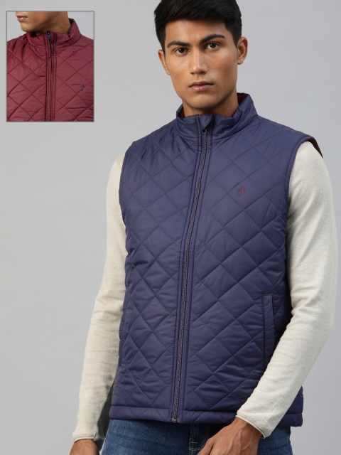 

Indian Terrain Men Navy Blue Solid Reversible Quilted Jacket