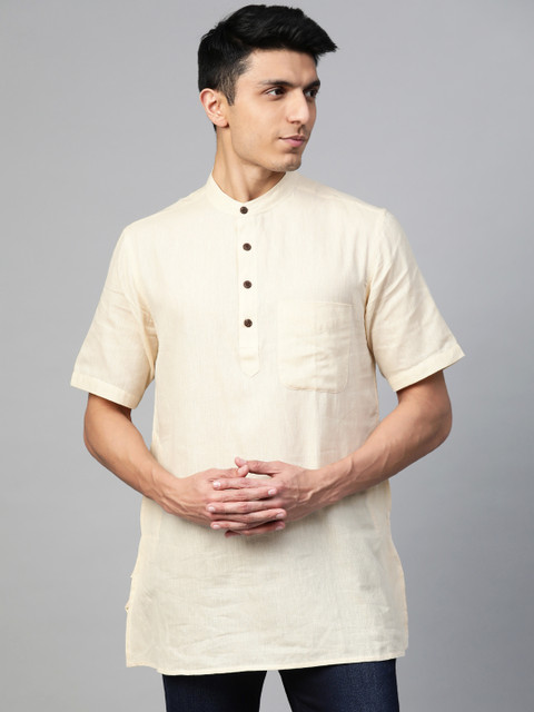 

Fabindia Men Beige Solid Pure Cotton Straight Kurta