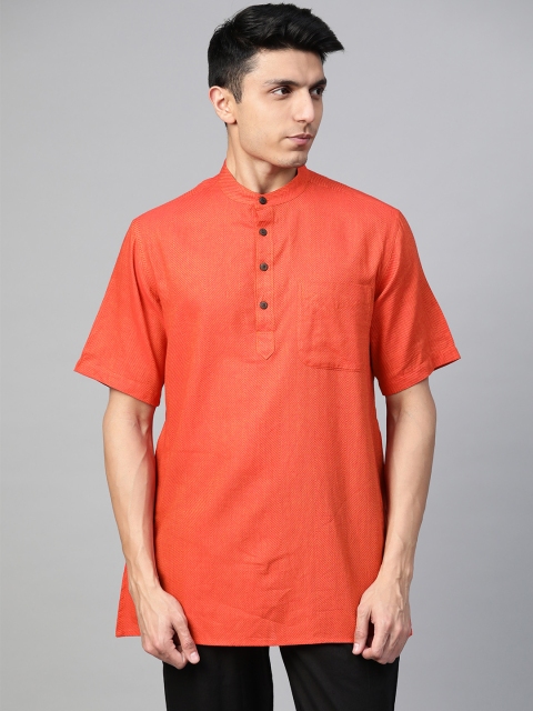 

Fabindia Men Orange Printed Pure Cotton Straight Kurta