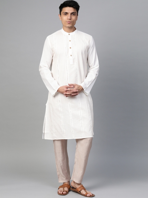 

Fabindia Men Off-White Solid Pure Cotton Straight Kurta