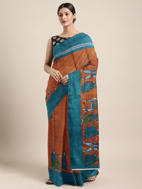 

KALINI Mustard Yellow Polycotton Printed Mangalagiri Handloom Saree
