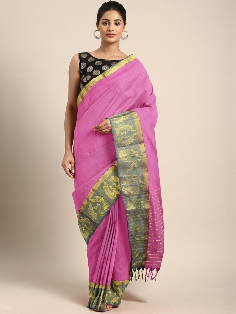

KALINI Pink Pure Cotton Solid Venkatgiri Handloom Saree